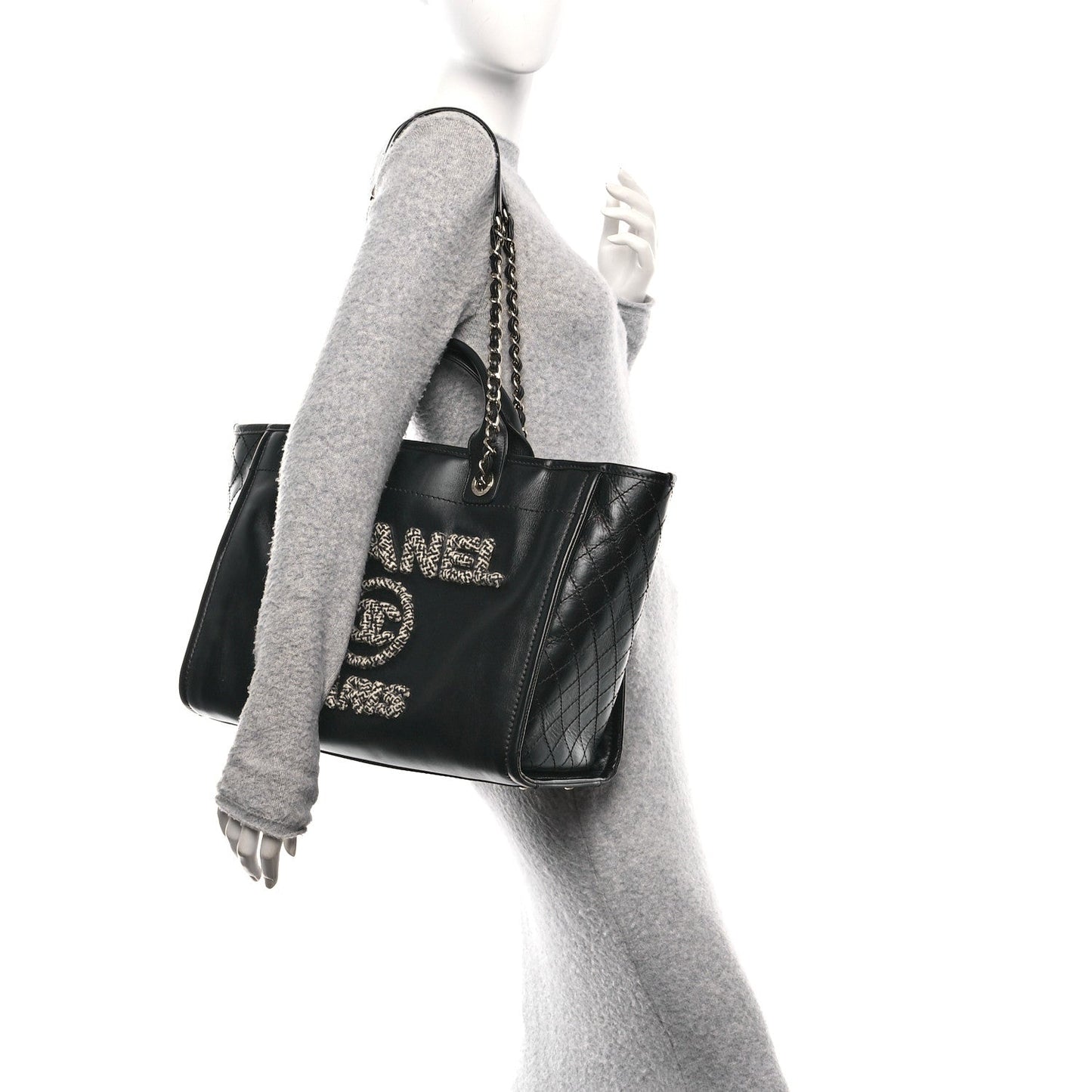 Calfskin Tweed Medium Deauville Tote Black Multicolor