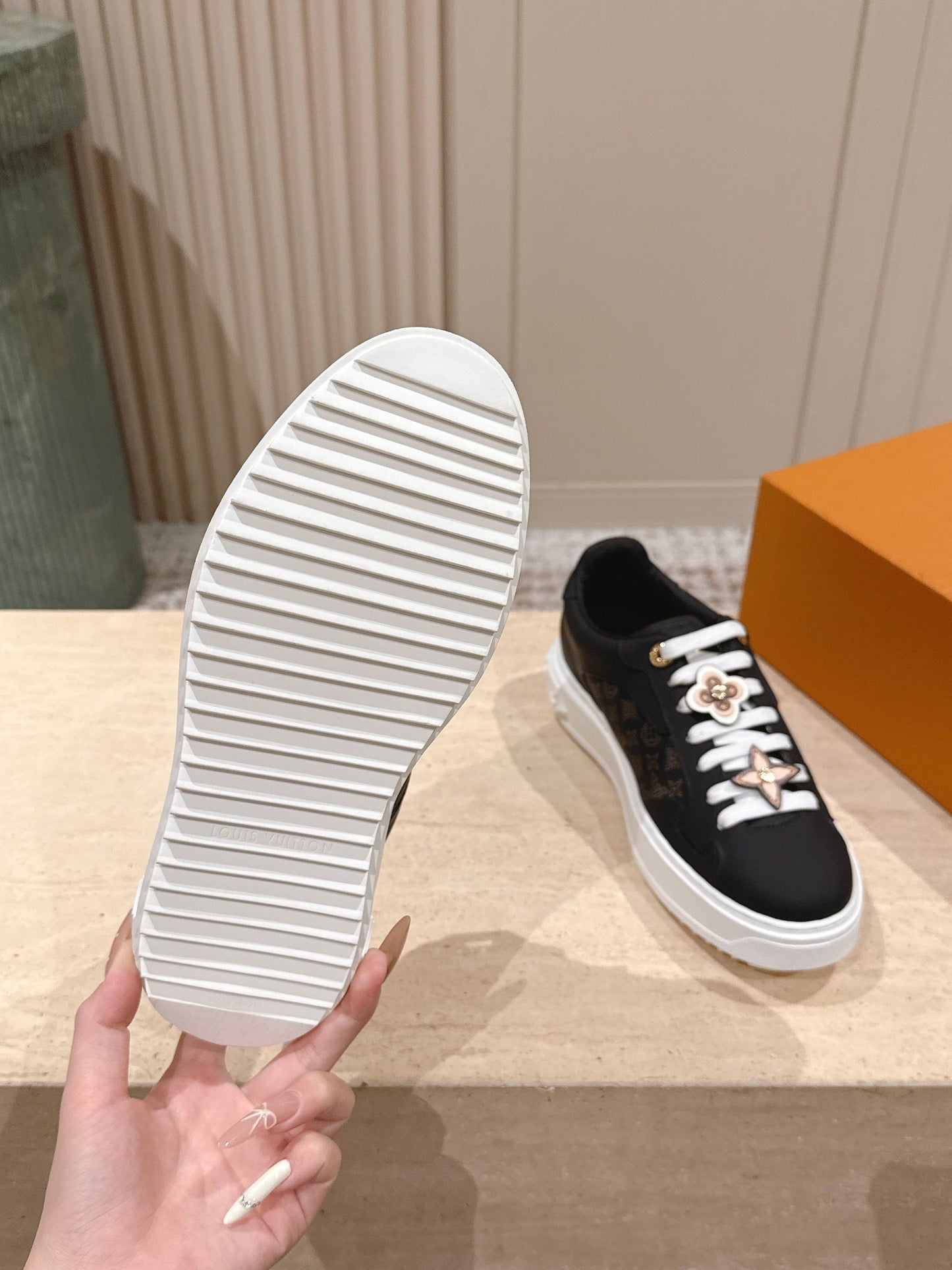 LV 1AICMB Time Out Sneaker Black Perforated Mahina Mongram Leather 555678