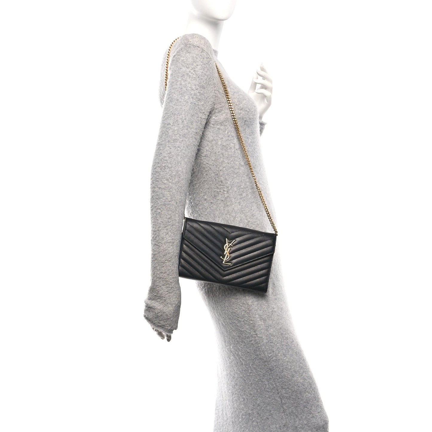 Grain De Poudre Matelasse Chevron Monogram Chain Wallet Black