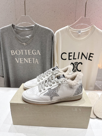 Golden Goose 2025 Wool-Lined Dirty Sneaker Ivory mix Silver Cowhide 491639