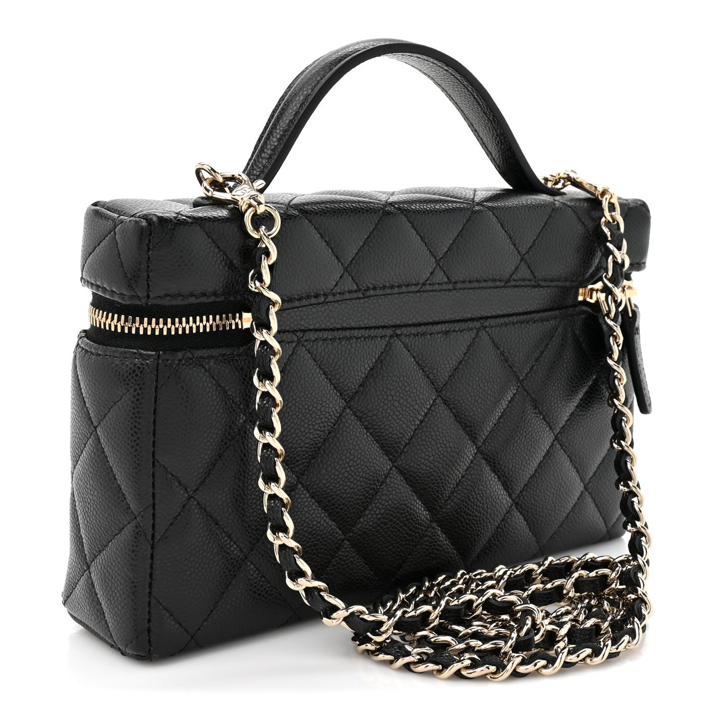 Caviar Quilted Top Handle Slim Vanity With Chain Black