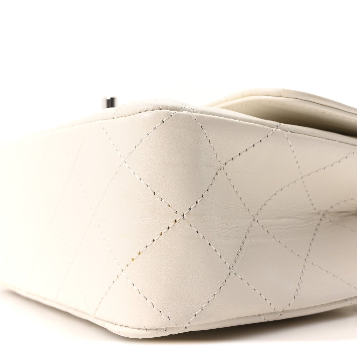 Iridescent Calfskin Quilted Mini Rectangular Flap White