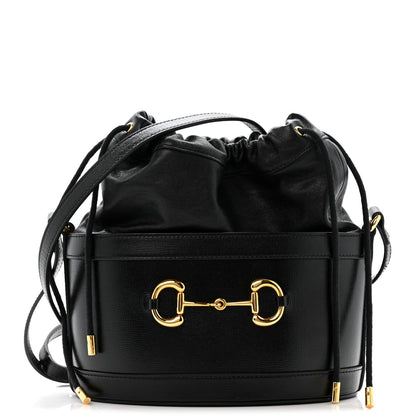 Azalea Sakai Calfskin Horsebit 1955 Drawstring Bucket Bag Black