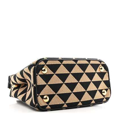 Jacquard Saffiano Triangolo Symbole Embroidered Mini Galleria Double Zip Tote Black Corda