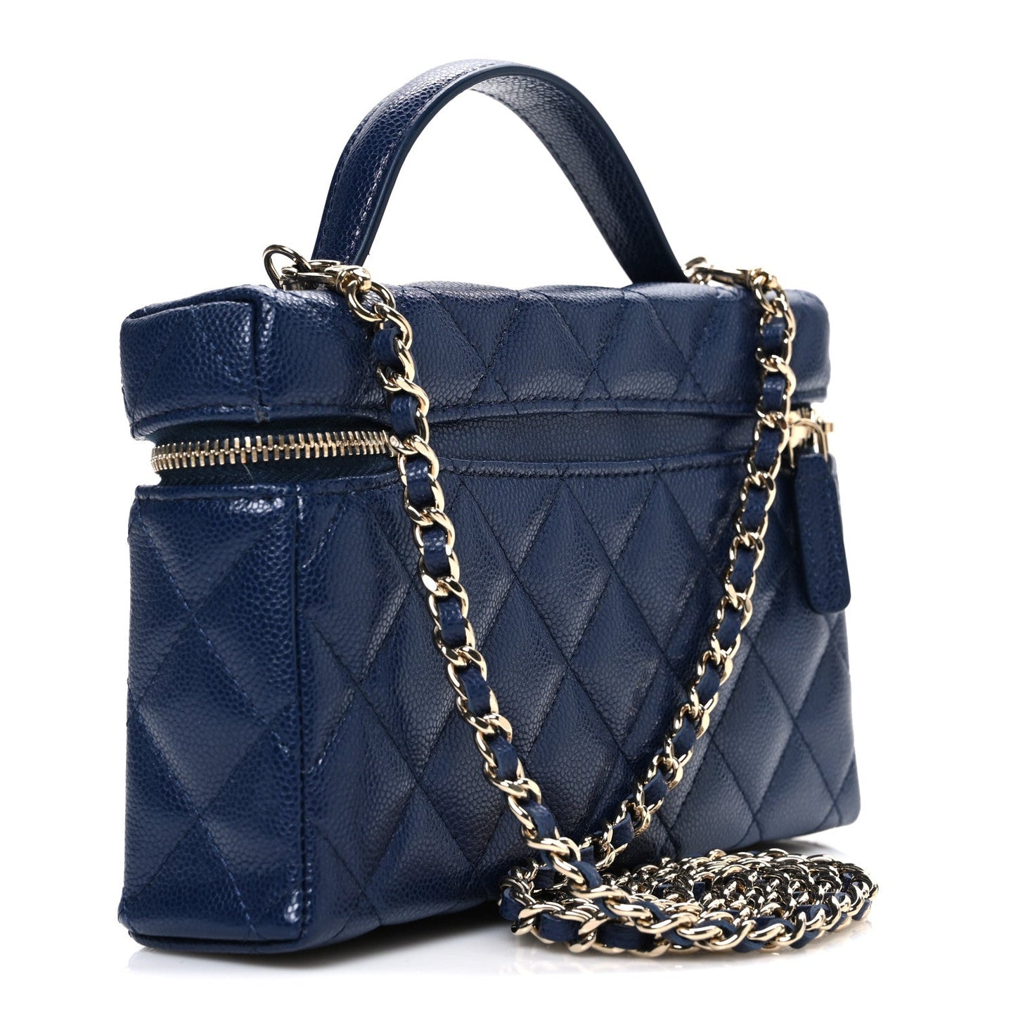 Caviar Quilted Top Handle Slim Vanity With Chain Navy