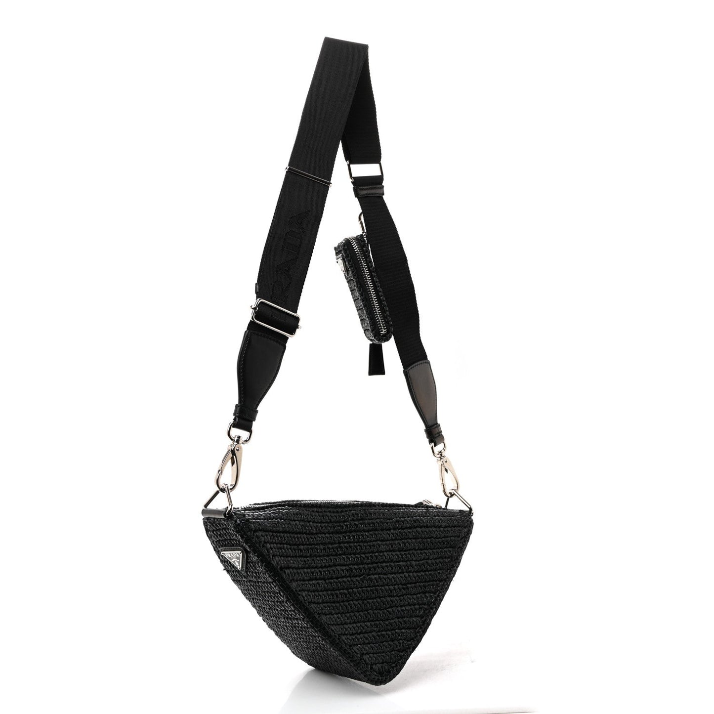 Yarn Raffia Effect Crochet Triangle Shoulder Bag Black