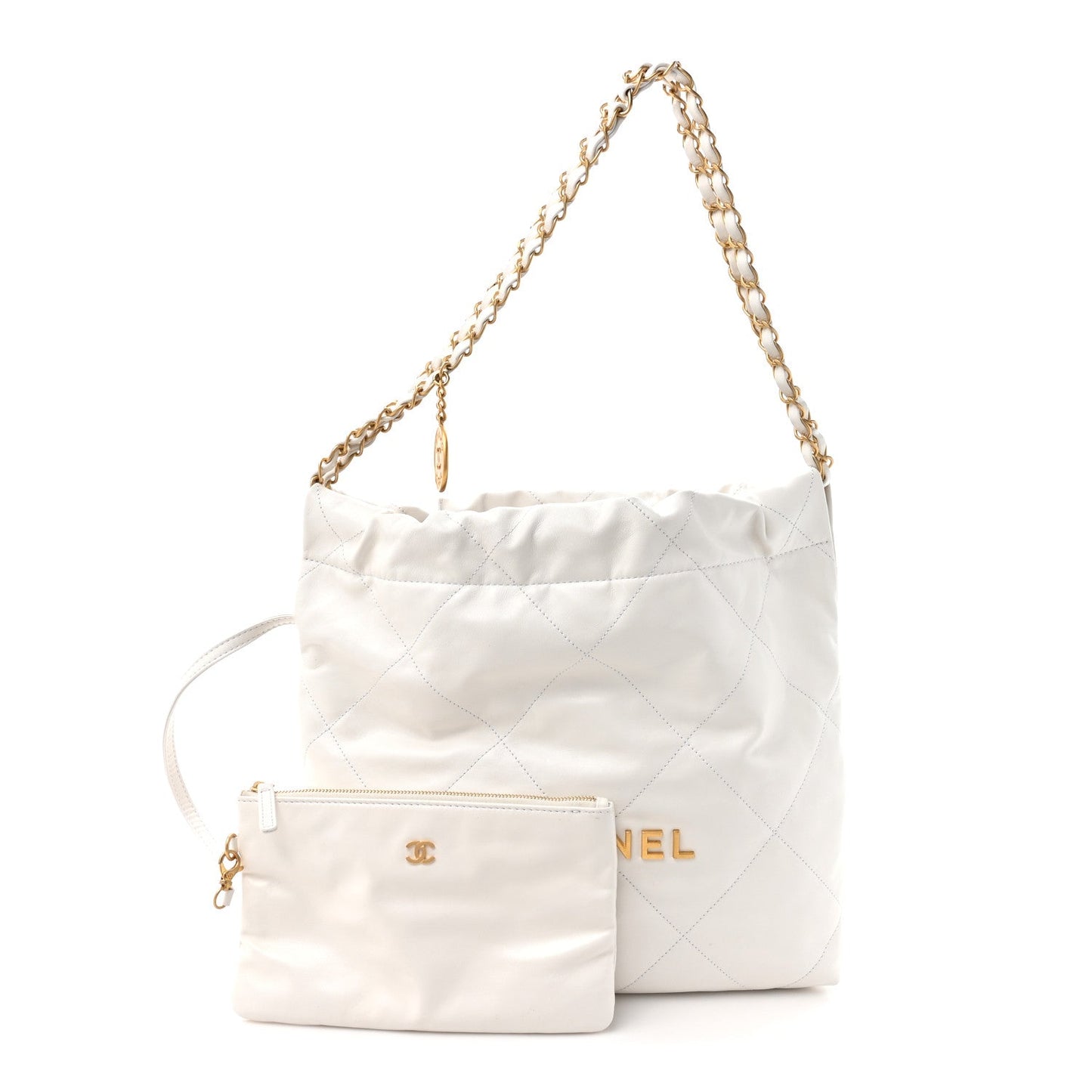 Shiny Calfskin Quilted Small Chanel 22 White