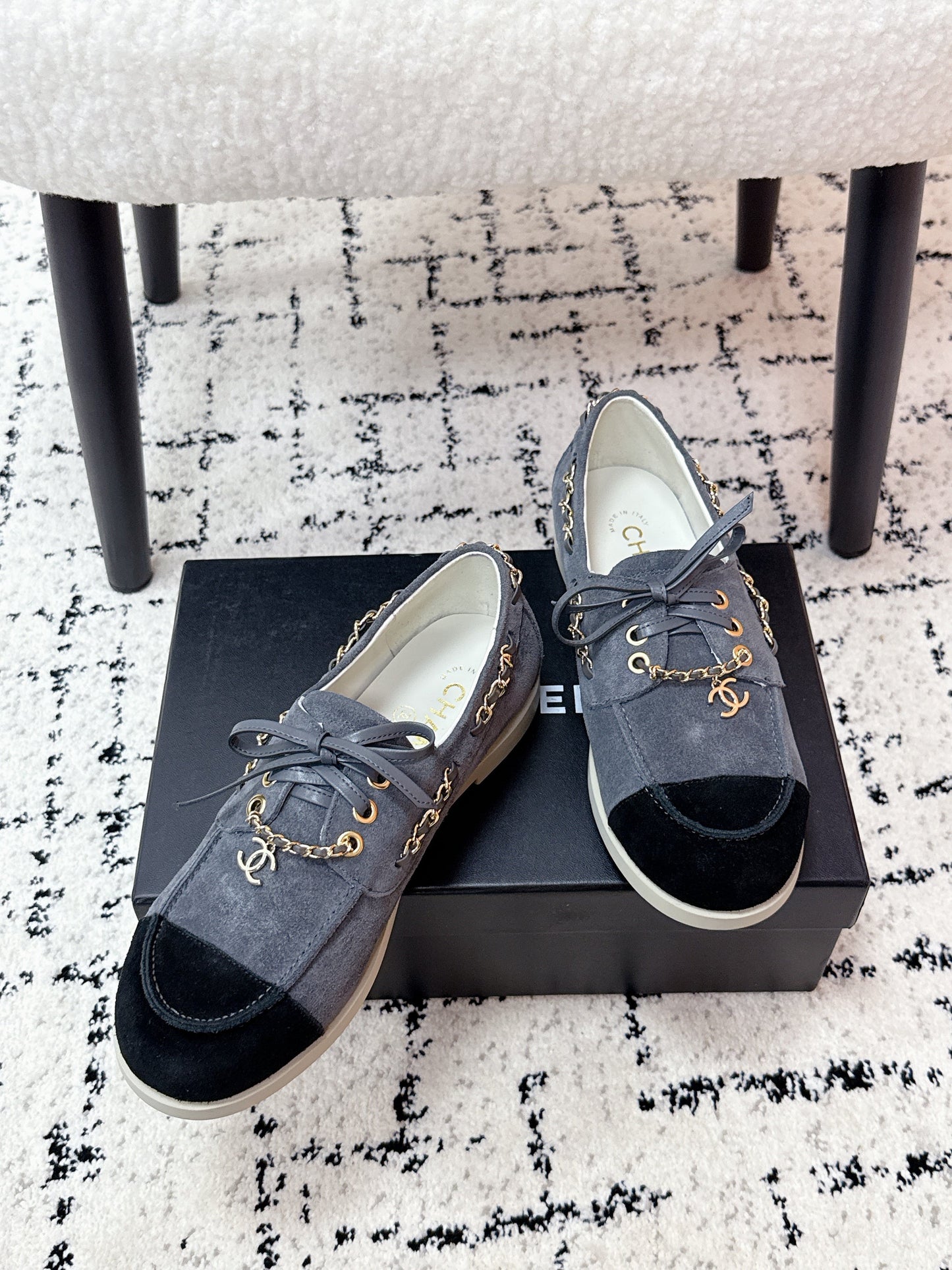 CC Cruise 25/26 Moccasins Black Slate Blue Gray Suede