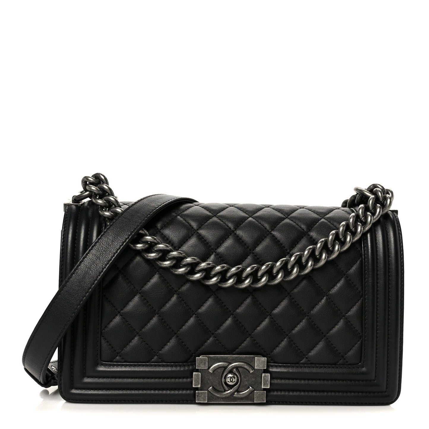 Lambskin Quilted Medium Boy Flap Black