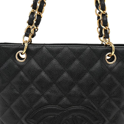 Caviar Quilted Petit Shopping Tote PST Black
