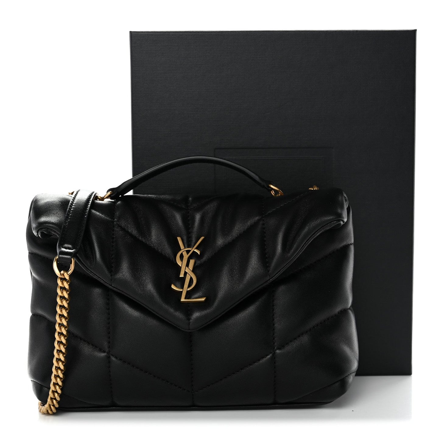 Lambskin Quilted Toy Loulou Puffer Monogram Chain Satchel Black
