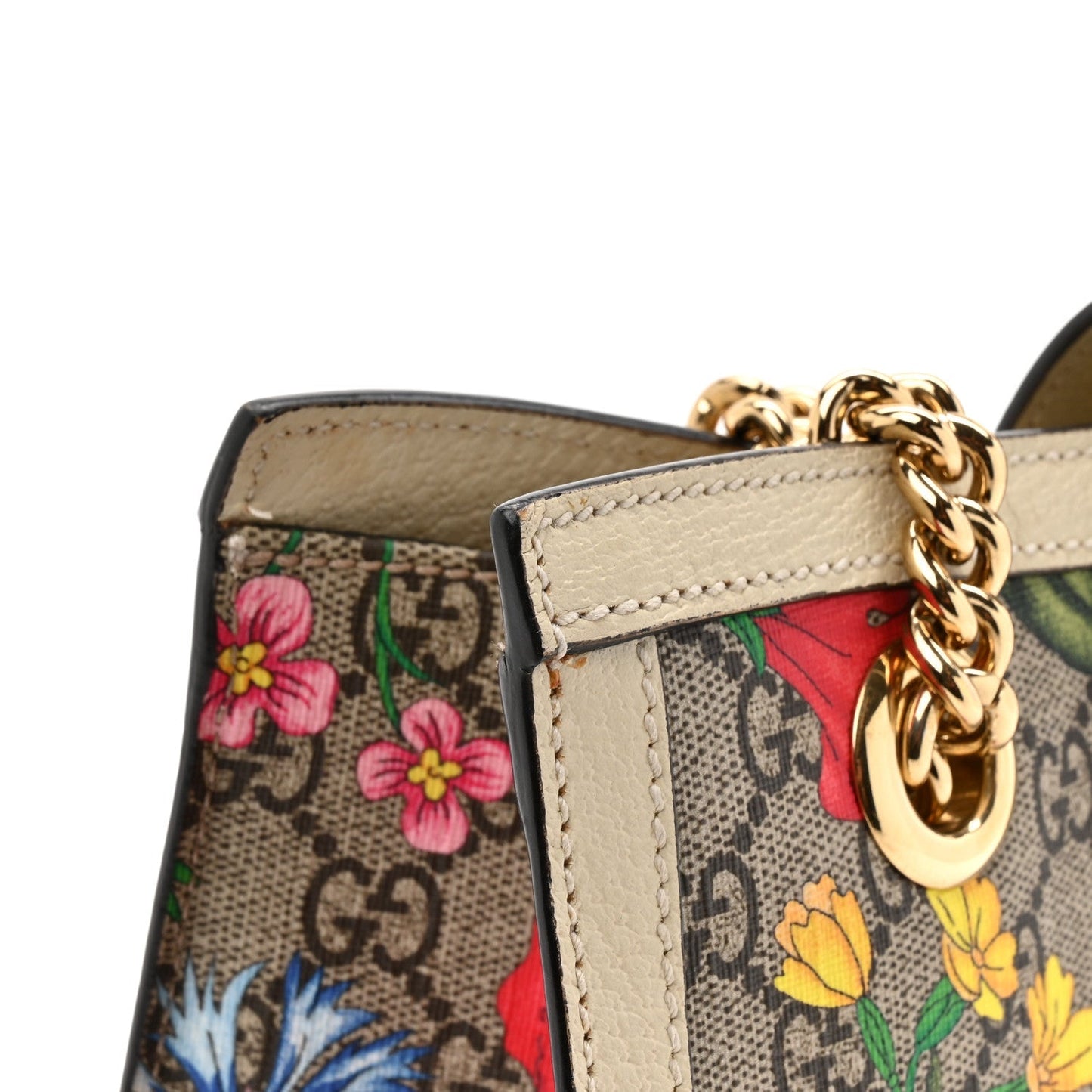 GG Supreme Monogram Flora Textured Calfskin Small Padlock Tote Beige Ebony Multicolor Mystic White