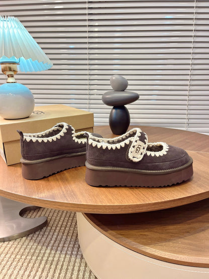 UGG Tazz Mary Jane Shoes Brown-Red Suede Shearing