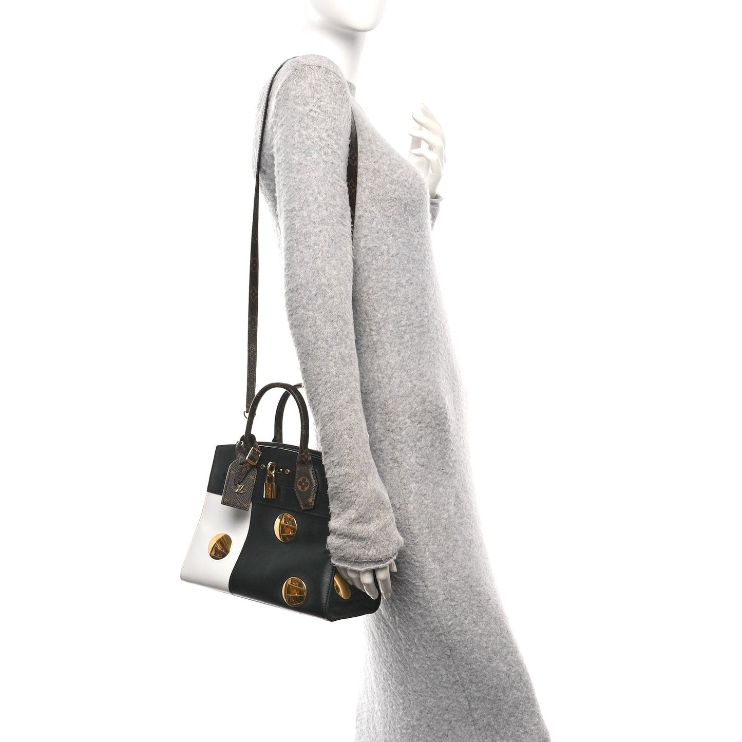Calfskin Monogram Studded City Steamer PM Black White