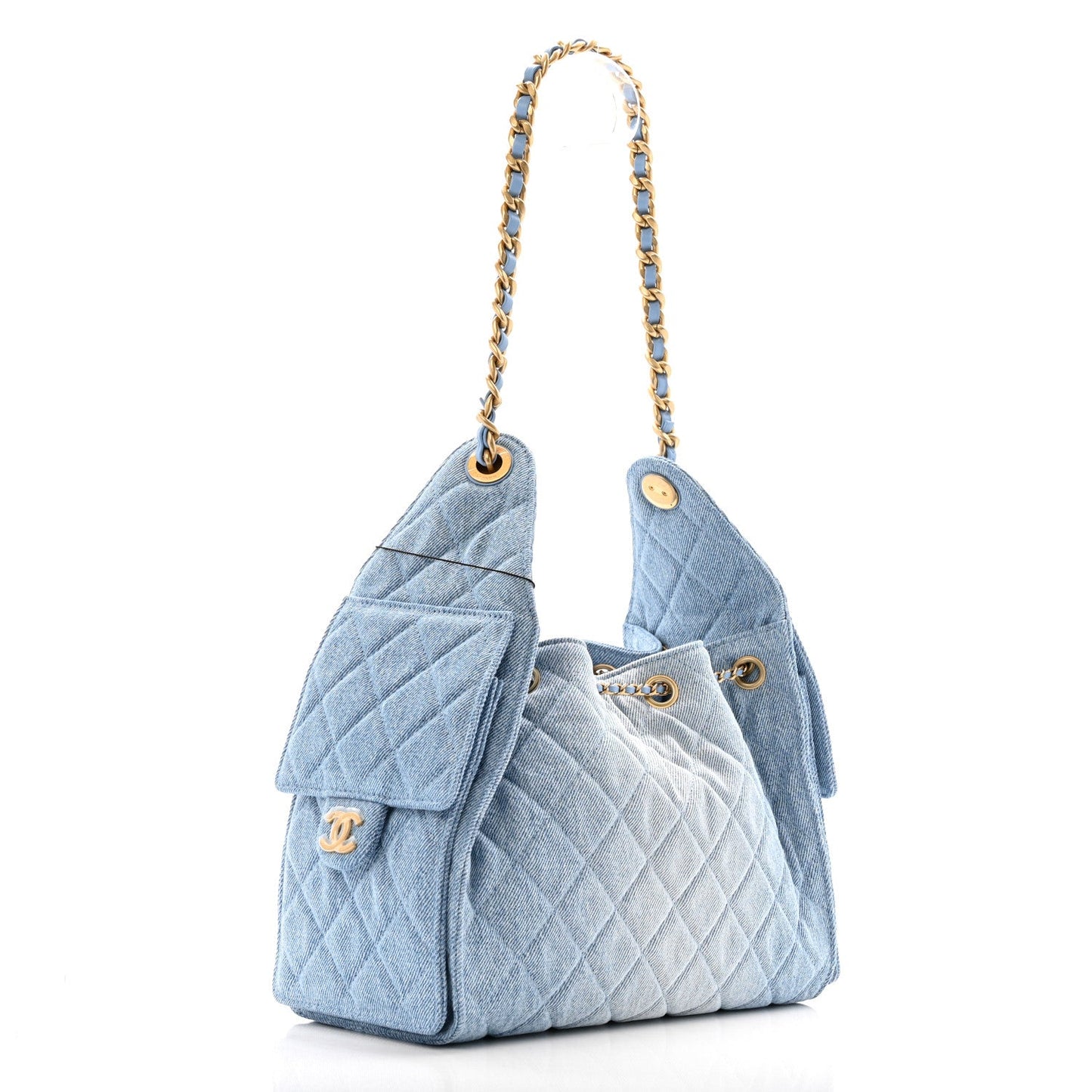 Washed Denim Quilted Small Chanel 25 Handbag Blue