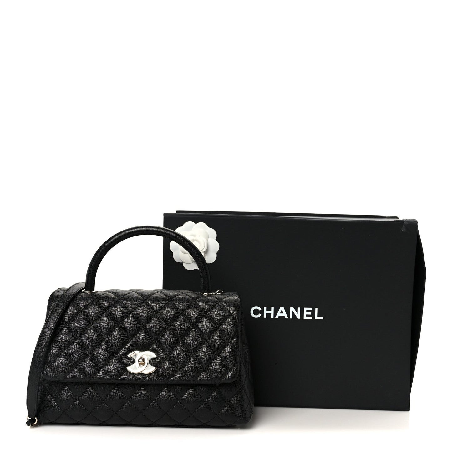 Caviar Quilted Small Coco Handle Flap Black