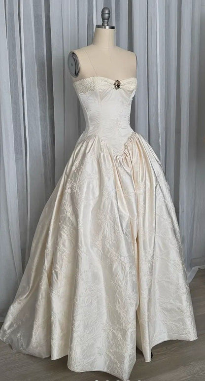 formaldressy--Ivory Vintage Elegant Long Satin Dress gh5703