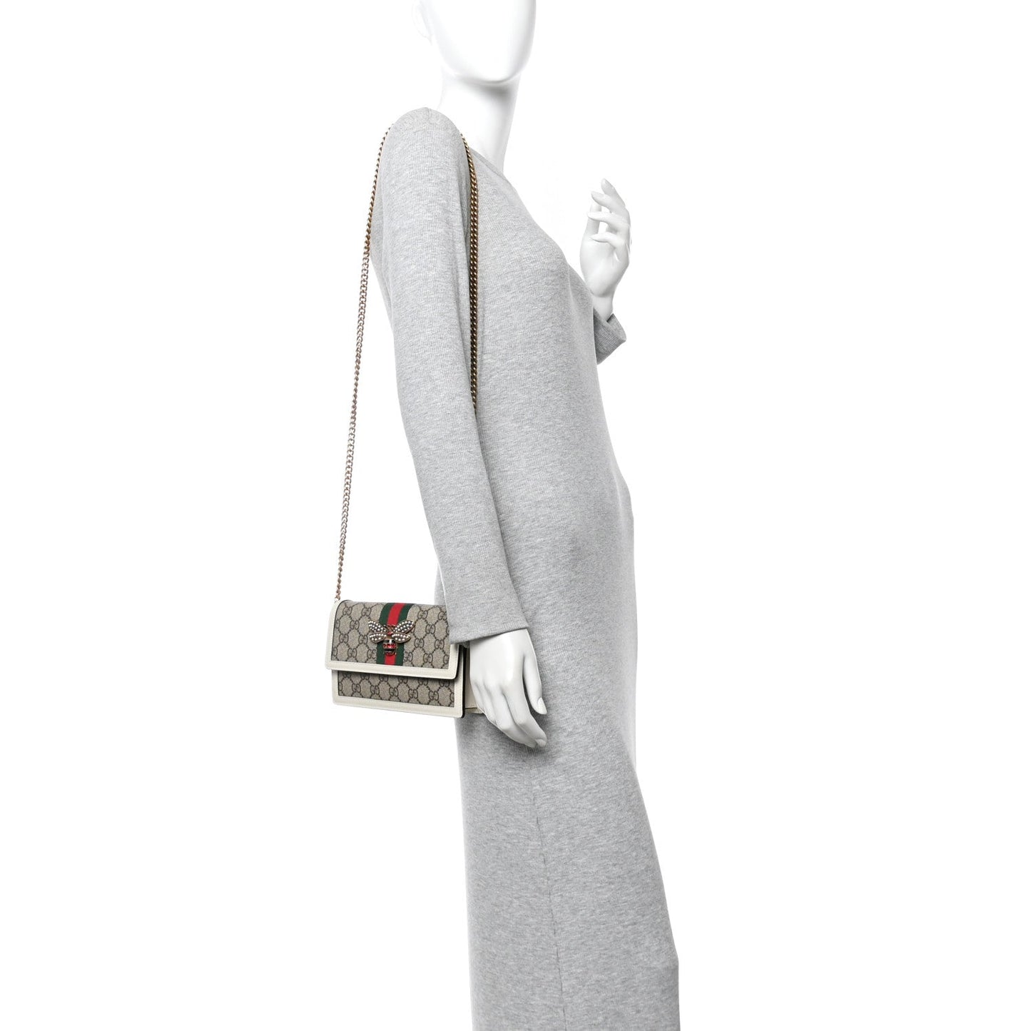 GG Supreme Monogram Web Queen Margaret Chain Wallet White