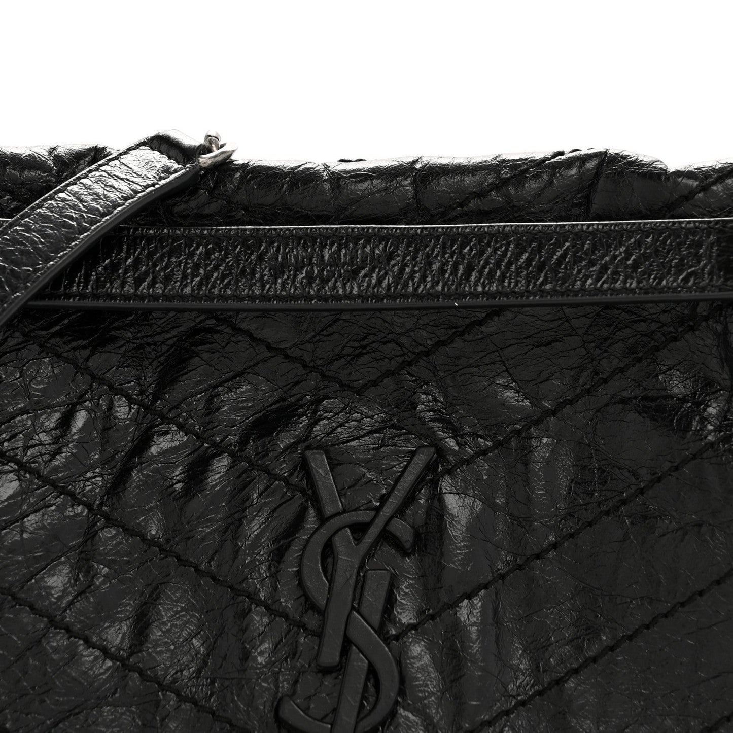 Crinkled Calfskin Matelasse Monogram Medium Niki Chain Satchel Black