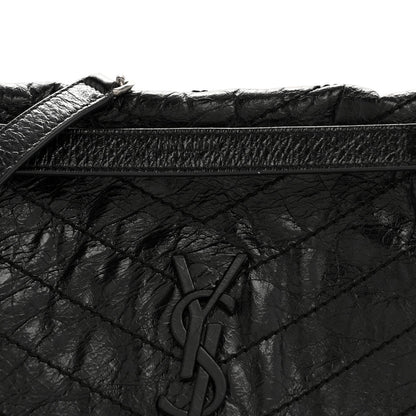 Crinkled Calfskin Matelasse Monogram Medium Niki Chain Satchel Black