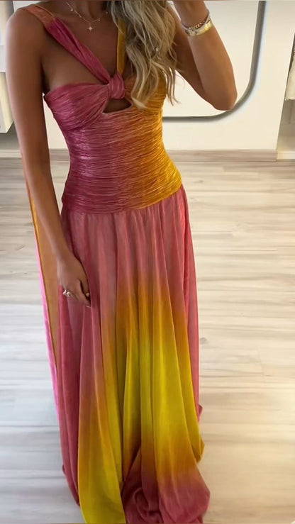 formaldressy--Pink Yellow Vogue Gradient Long Chiffon Prom Dress Wedding Guest Party Dress gh5569