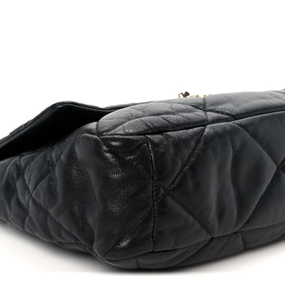 Shiny Goatskin Quilted Large Chanel 19 Flap Black