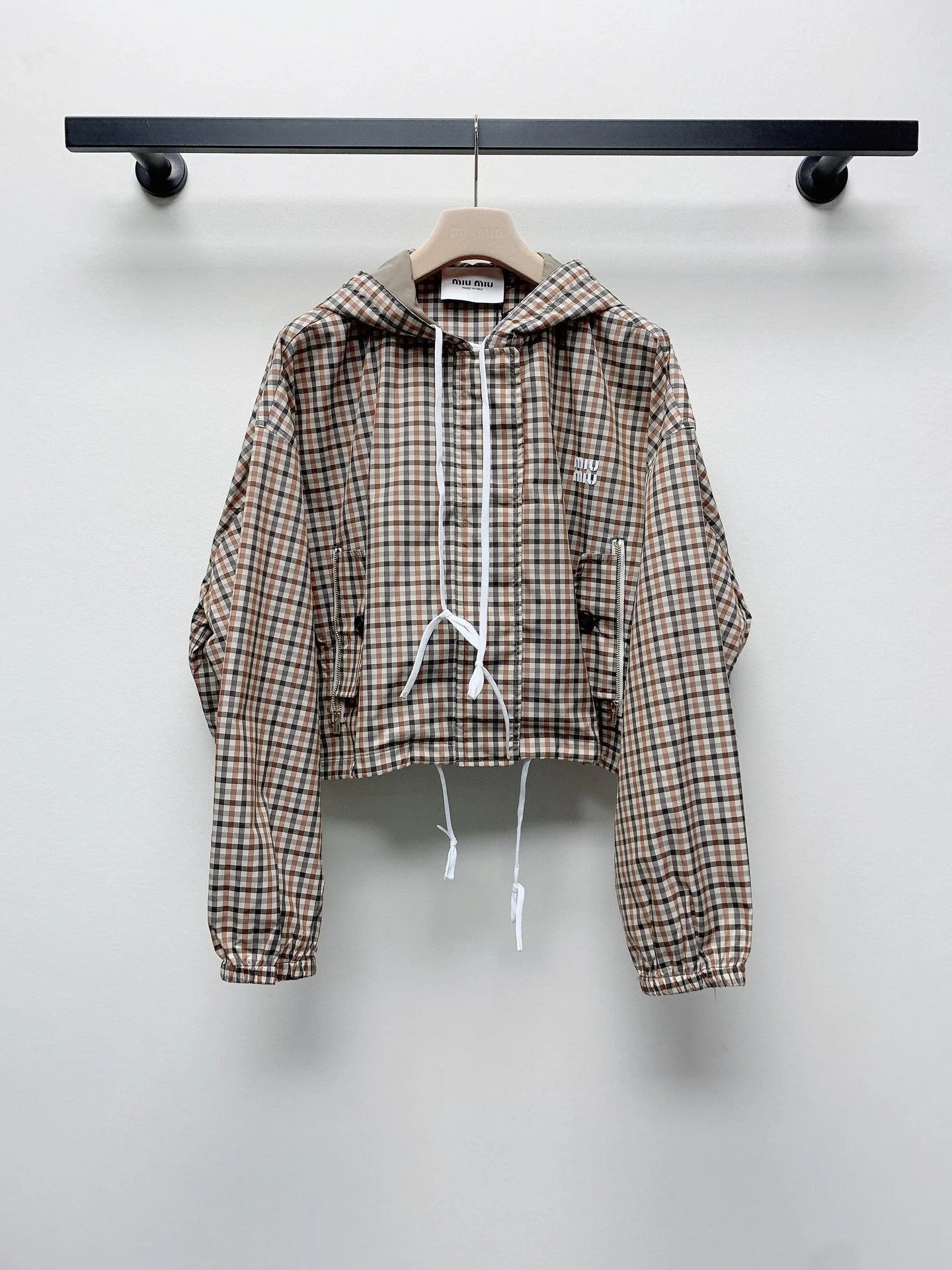 MIUMIU PLAID HOODED JACKET 228063