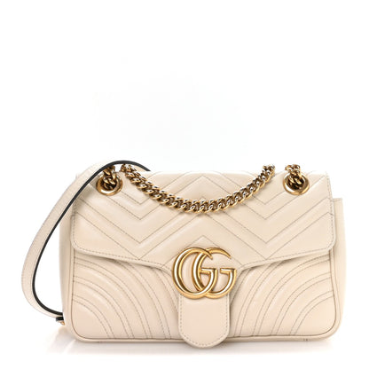 Calfskin Matelasse Small GG Marmont Shoulder Bag White