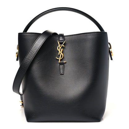 Smooth Shiny Calfskin Monogram Le 37 Bucket Bag Black