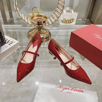 Mary Jane Virgule Pumps 55 Red Patent Leather
