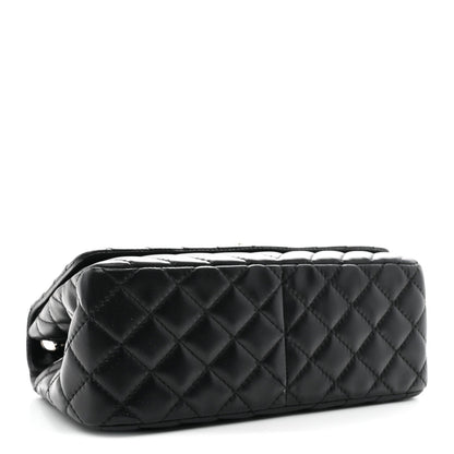 Lambskin Surpique Chevron Medium Single Flap Black