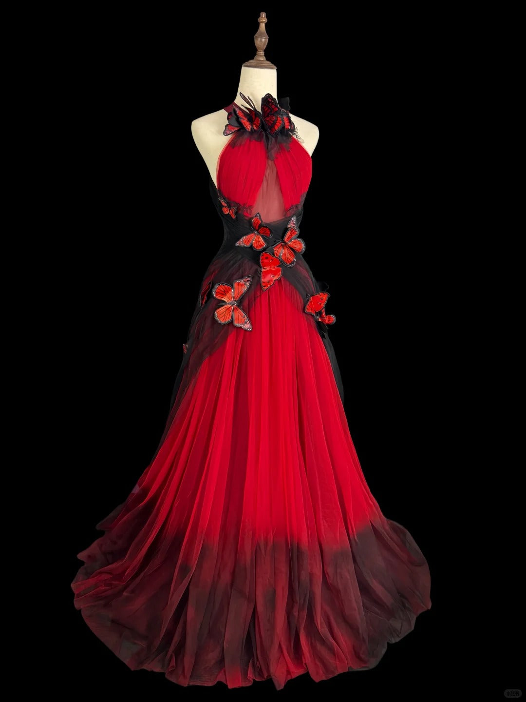 formaldressy-Red black gradient retro fashion butterfly fairy exquisite long backless evening dress tulle prom dress gh5355