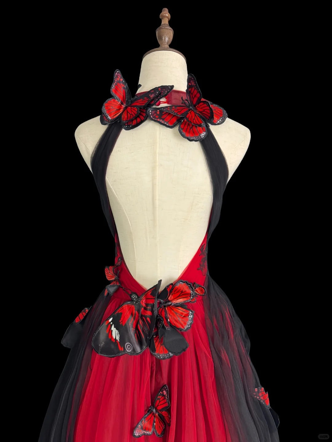 formaldressy-Red black gradient retro fashion butterfly fairy exquisite long backless evening dress tulle prom dress gh5355