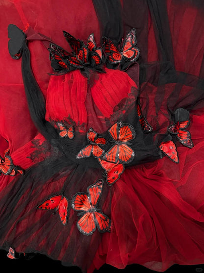 formaldressy-Red black gradient retro fashion butterfly fairy exquisite long backless evening dress tulle prom dress gh5355
