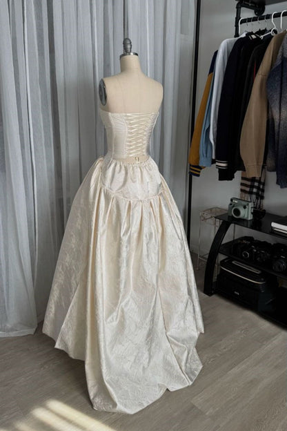 formaldressy--Ivory Vintage Elegant Long Satin Dress gh5703