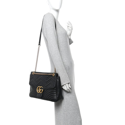 Calfskin Matelasse Large GG Marmont Shoulder Bag Black