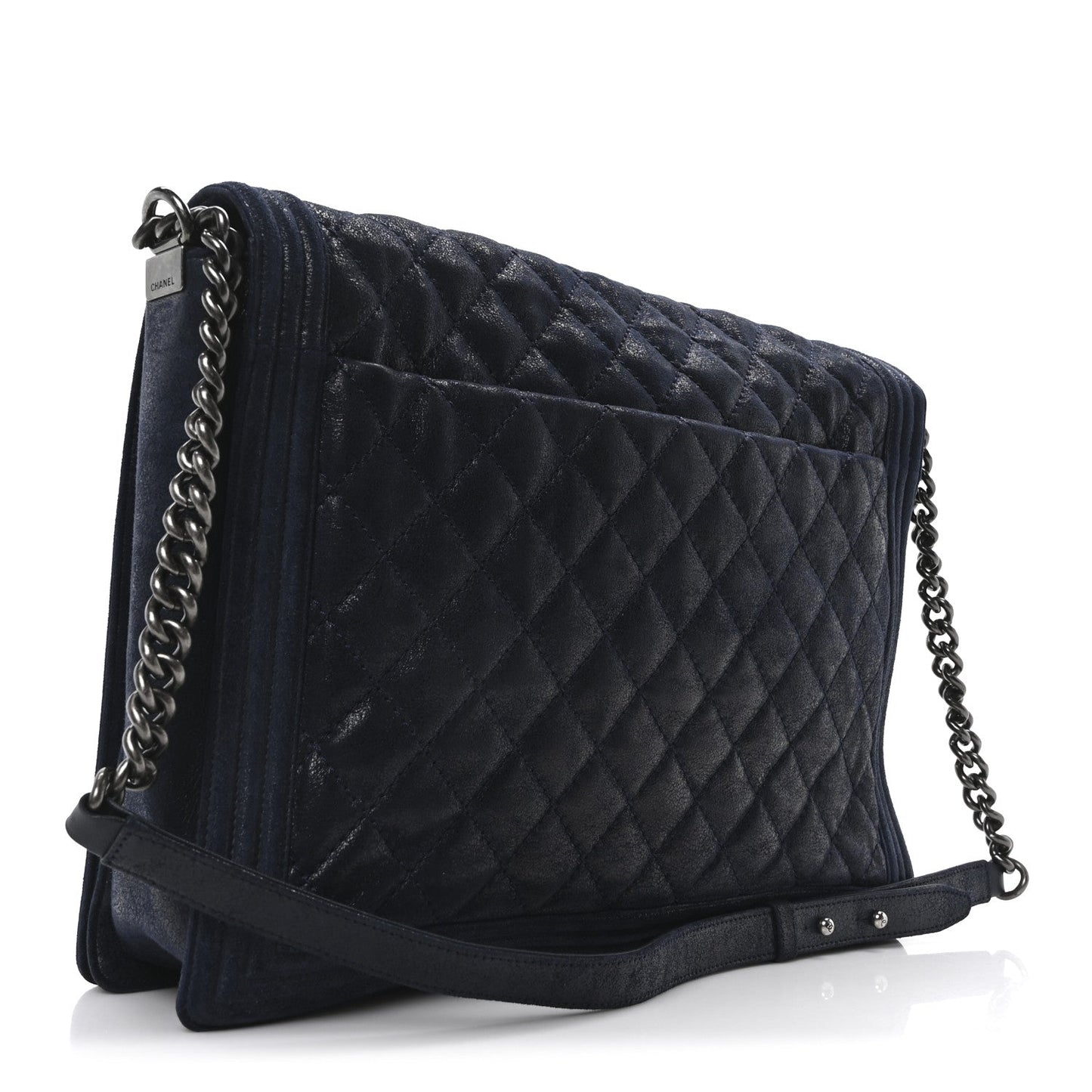 Iridescent Calfskin Large Gentle Boy Flap  Navy Blue