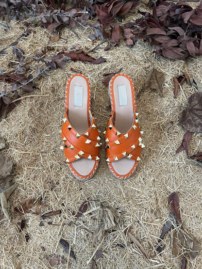 Rockstud Crisscross Espadrilles 80mm Sandal Wedges Orange
