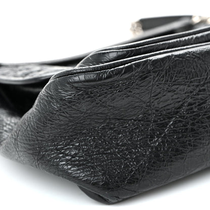 Crinkled Calfskin Matelasse Monogram Medium Niki Chain Satchel Black