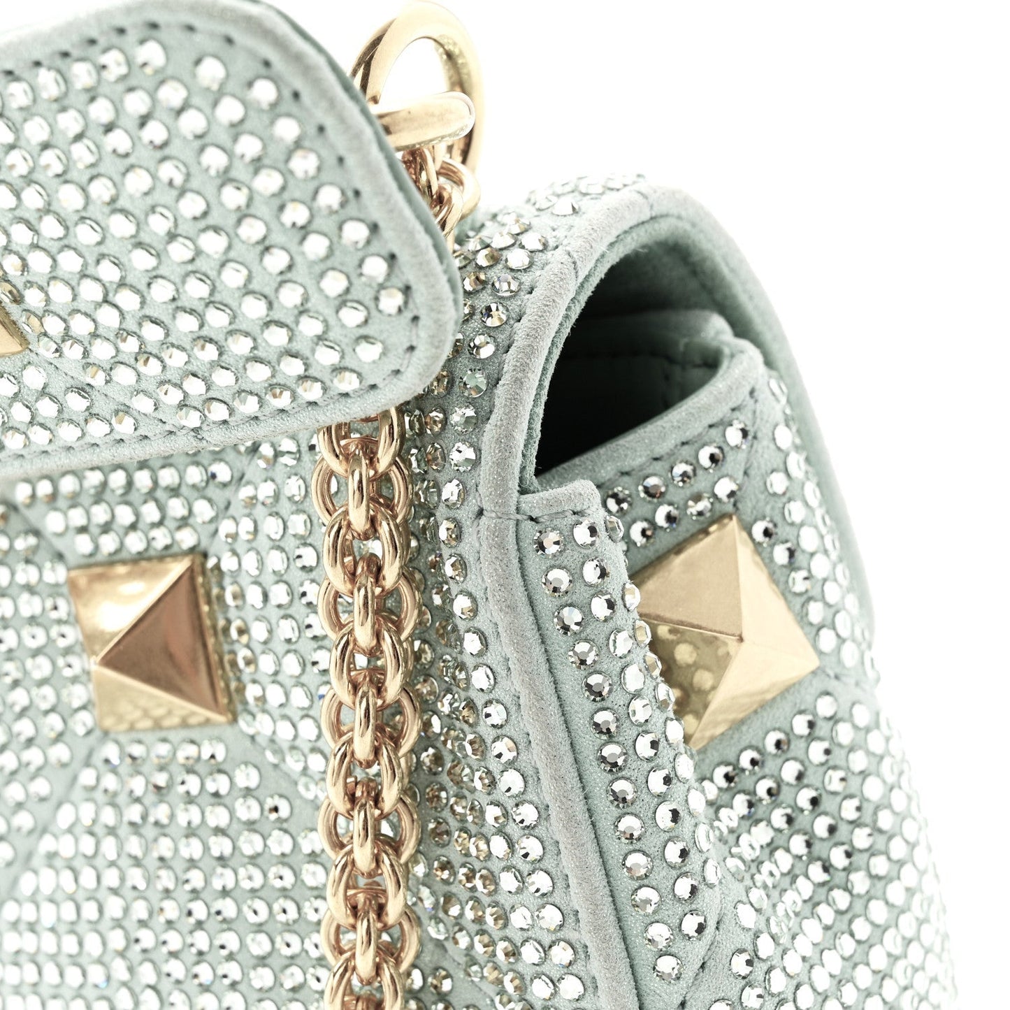Crystal Suede Small Roman Stud Shoulder Bag Green