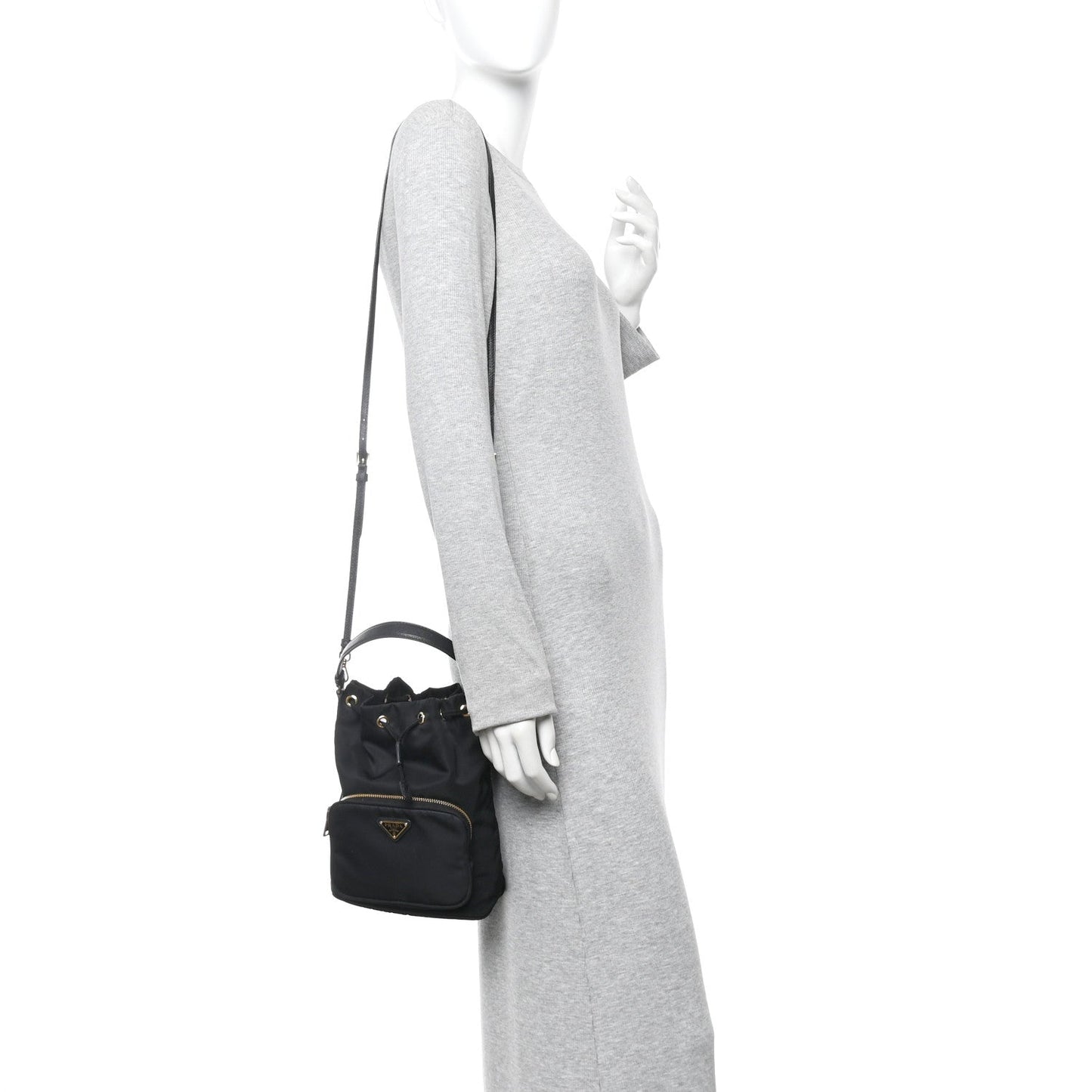 Saffiano Tessuto Nylon Mini Bucket Crossbody Bag Black