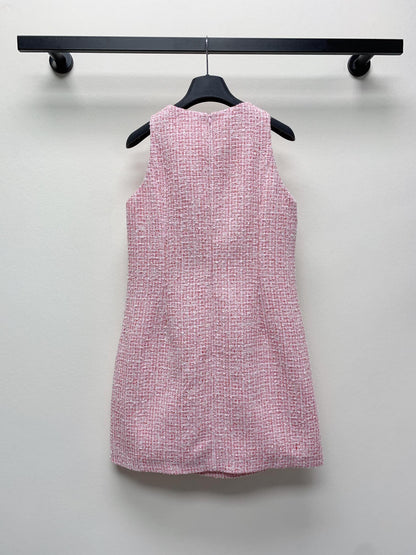 CC 25 Flower Woven Dress Tweed Pink Polyester Cotton 257307
