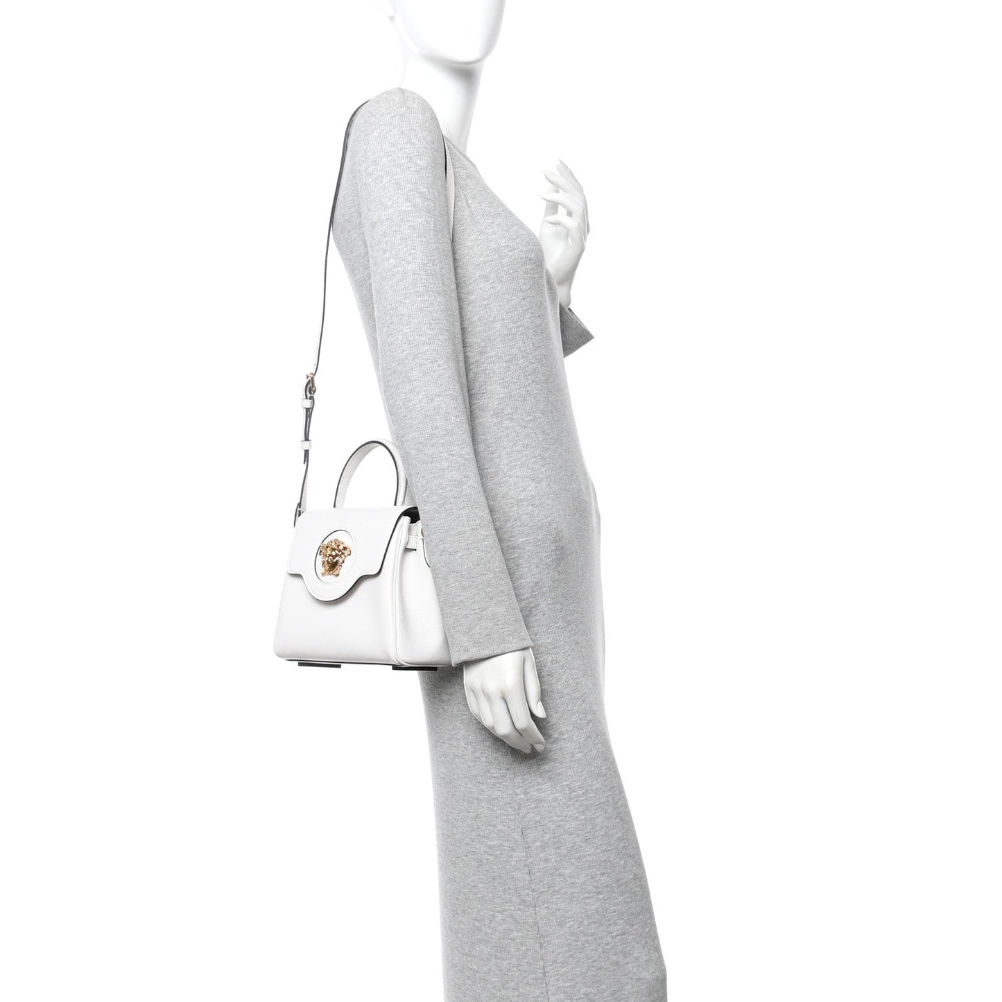 Grained Calfskin Small La Medusa Top Handle Bag Optical White