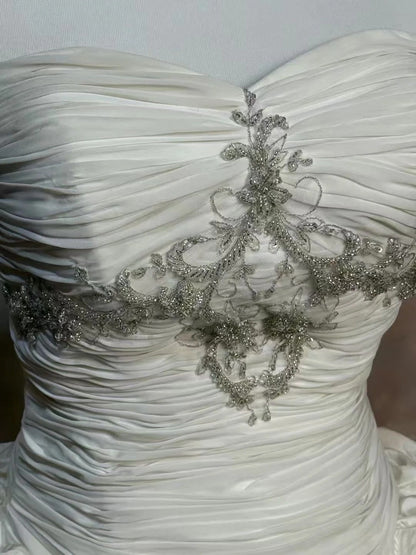 formaldressy-White, Delicately Beaded Long Satin Wedding Dress gh6291