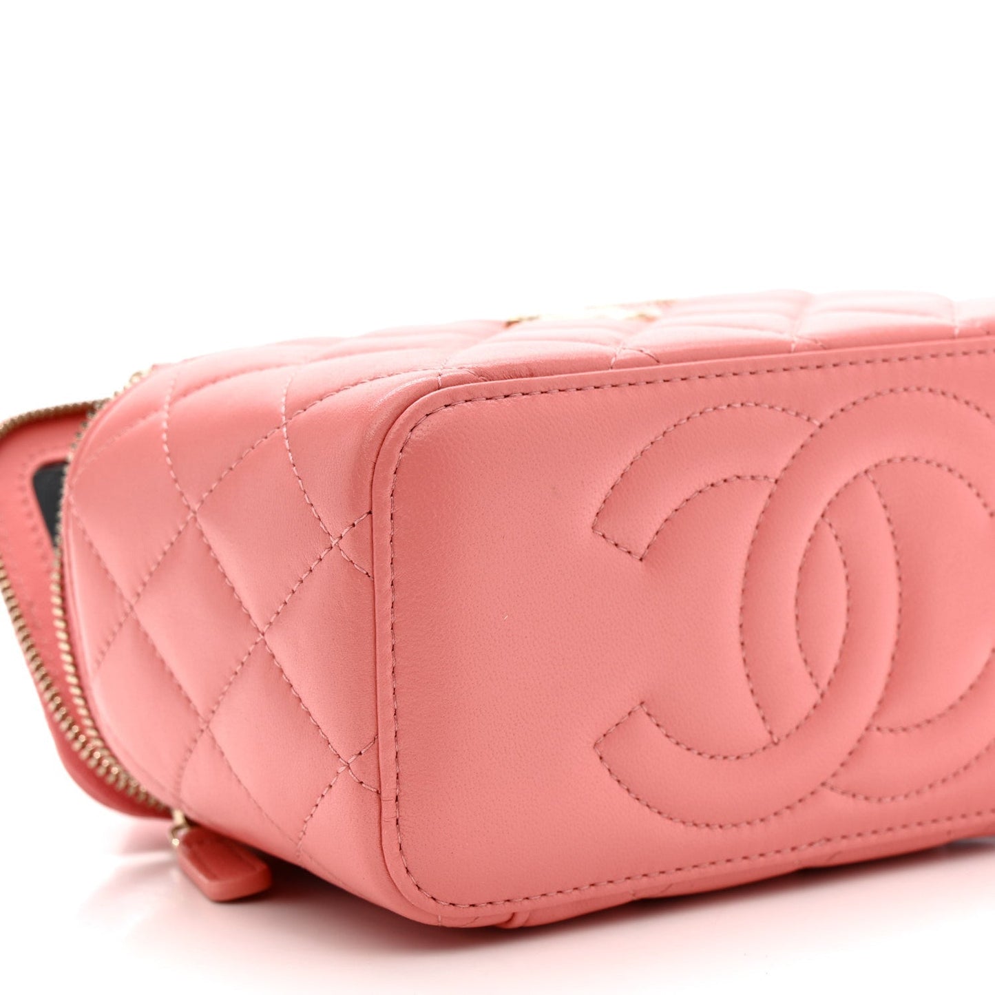 Lambskin Quilted Small Charming Top Handle Vanity Case With Chain Pink