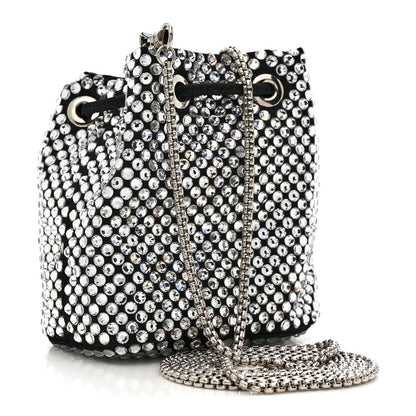 Satin Crystal Metal Triangle Logo Mini Drawcord Pouch Shoulder Bag Crystal
