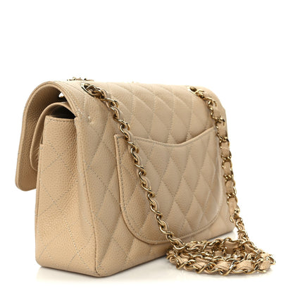 Caviar Quilted Small Double Flap Beige