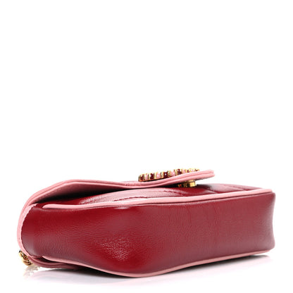 Azalea Calfskin Enamel Matelasse Diagonal Super Mini Torchon GG Marmont Shoulder Bag New Cherry Red Wild Rose