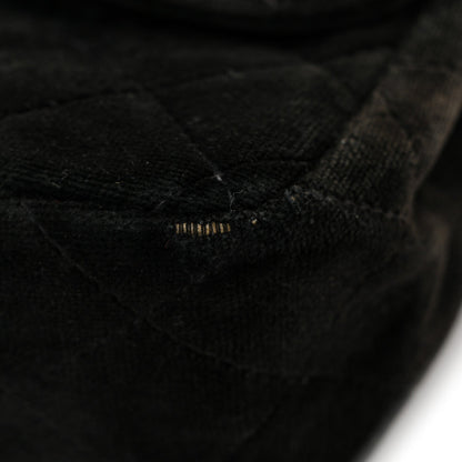 Velvet Quilted Flap Backpack Black