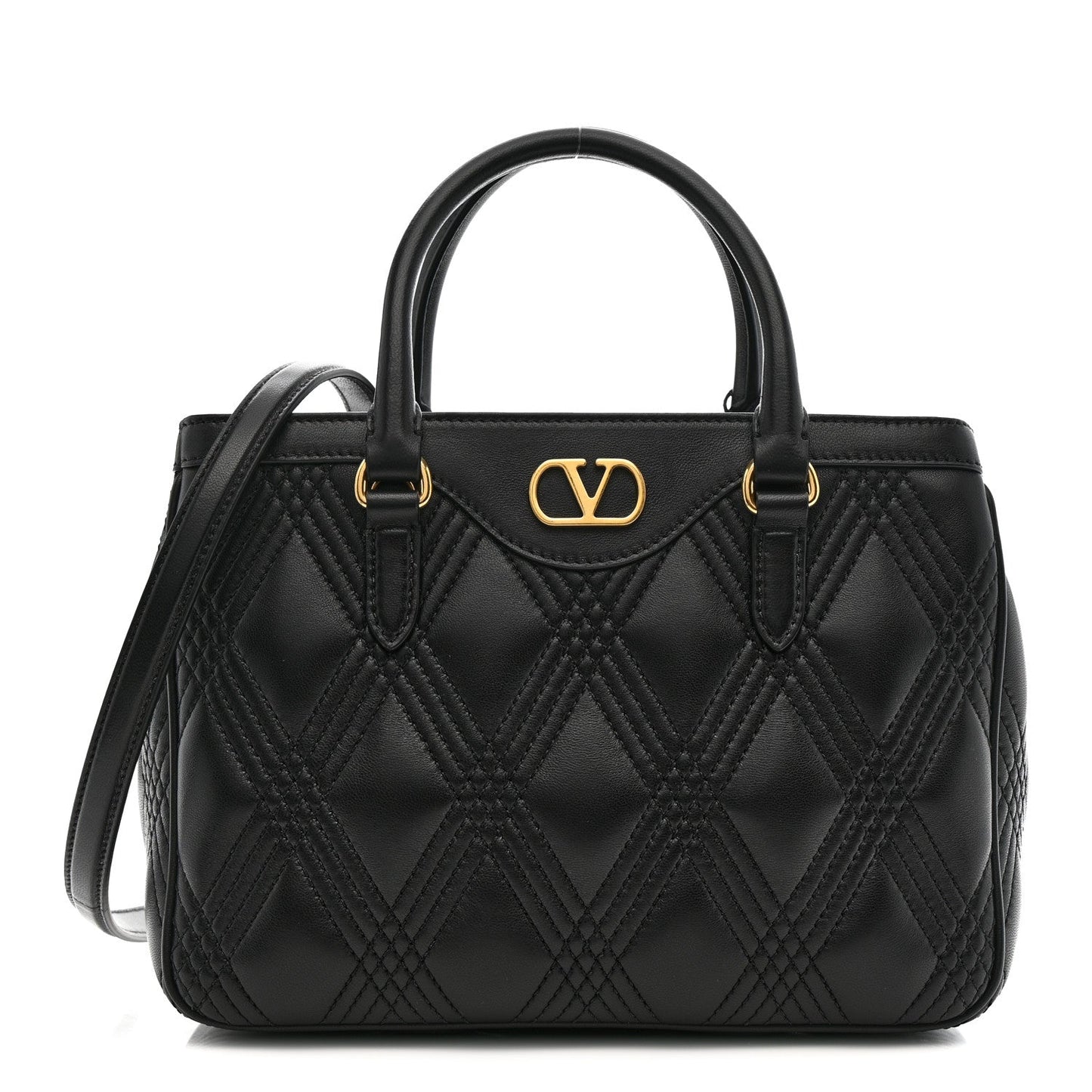 Calfskin Quilted Vlogo Small Top Handle Shoulder Bag Black